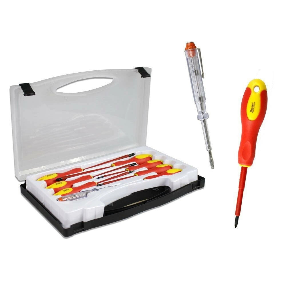 Trade Shop - Cacciaviti Per Elettricista Isolati 7 Pezzi Con Cercafase Tester Giraviti -