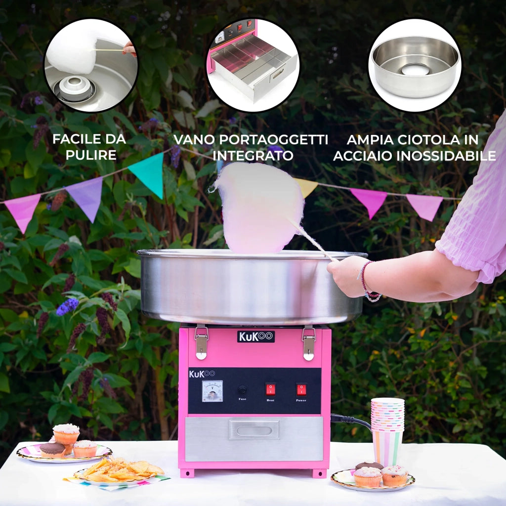 Macchina Zucchero Filato Rosa Retrò 50 cm Acciaio Inox