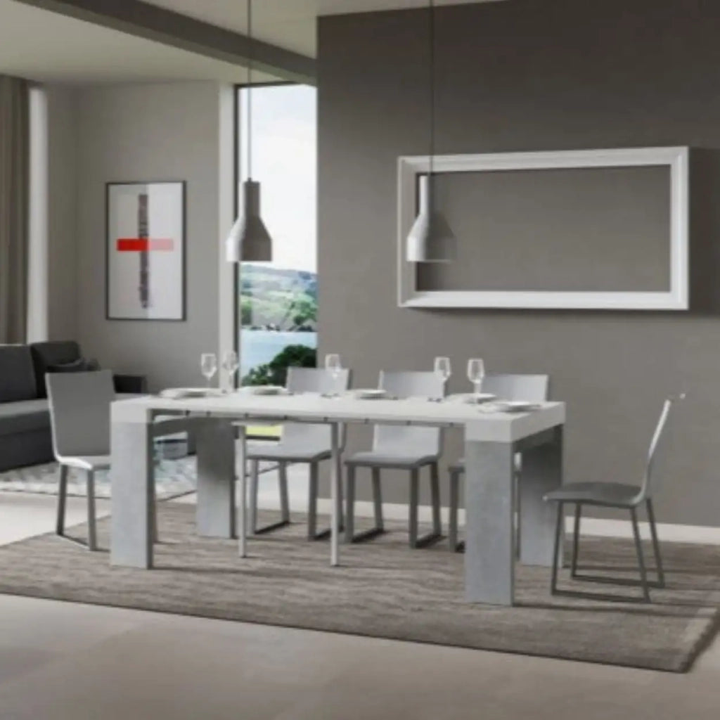 Consolle allungabile 90x40/300 cm Roxell Mix piano bianco frassino - struttura cemento
