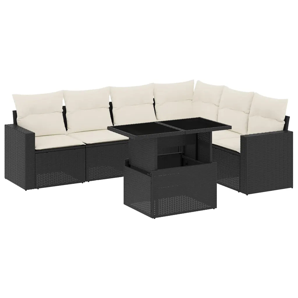 Set Divani da Giardino con Cuscini 7pz Nero Polyrattan 3267296
