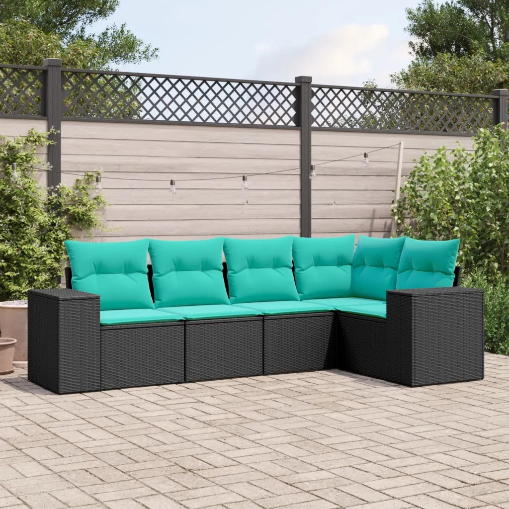 Set Divani da Giardino 5 pz con Cuscini Nero in Polyrattan 3222526