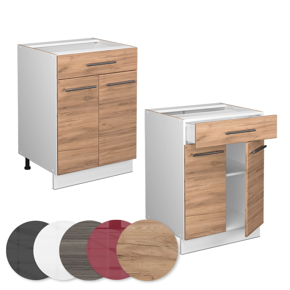 Vicco Mobiletto base per cucina Quercia dorata 60 cm con cassetto, senza piano di lavoro