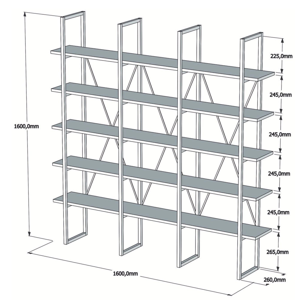 Biblioteca Perletto, Libreria 5 Ripiani, 160x26x160h cm Marrone Noce
