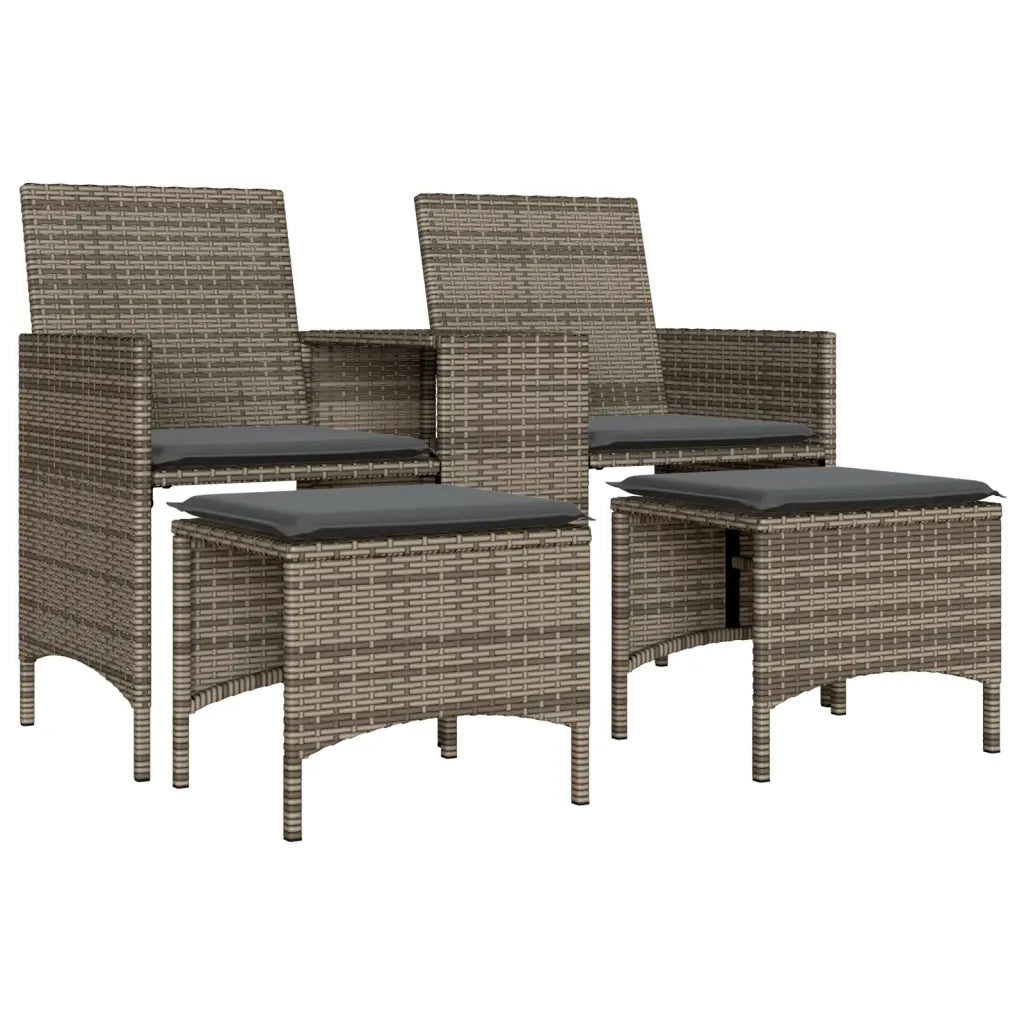 Divano Giardino 2 Posti con Tavolo e Sgabelli-Sofa da Giardino-Divanetto da esterno Grigio Polyrattan 802749