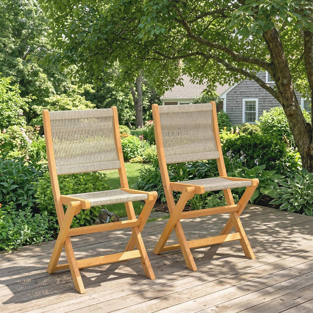 Sedia pieghevole da giardino ¨C zephmum ¨C Rattan PE e legno acacia, beige