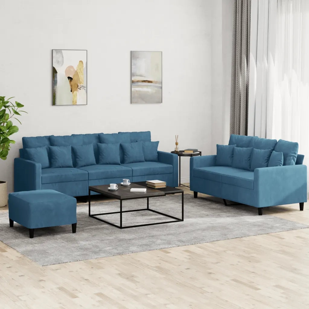 vidaXL Set di Divani 3 pz con Cuscini Blu in Velluto