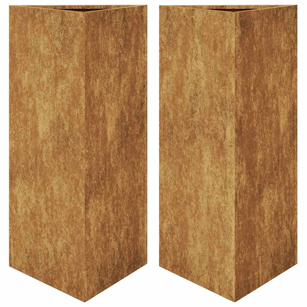 Fioriera rialzata per piante fiori giardino terrazze set da 2 triangolare 40 x 34,5 x 70 cm acciaio corten marrone 02_0039101