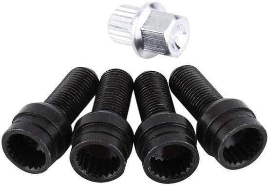 Set di Boccole 4 pezzi - M14 x 1,5 mm - Acciaio Nero - Inclusa Chiave - Duraturo - Resistente alla Corrosione - Lunghezza Totale 40 mm - Boccole per Viti