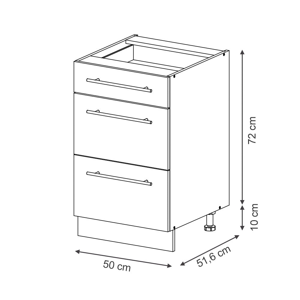 Mobiletto base per cucina Fame-Line Pannello in quercia/Bianco 50 cm senza piano di lavoro Vicco