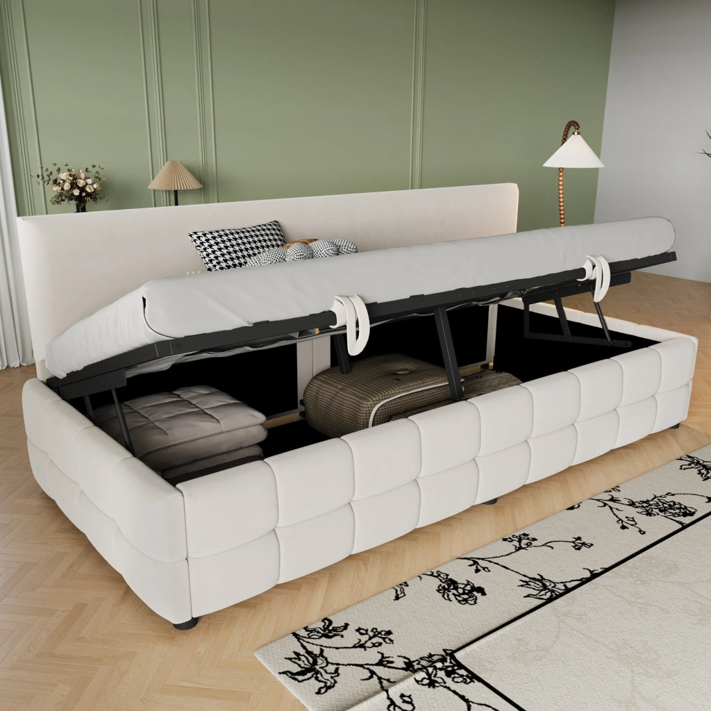 Letto sofà con vano contenitore idraulico velluto beige 90x200 cm