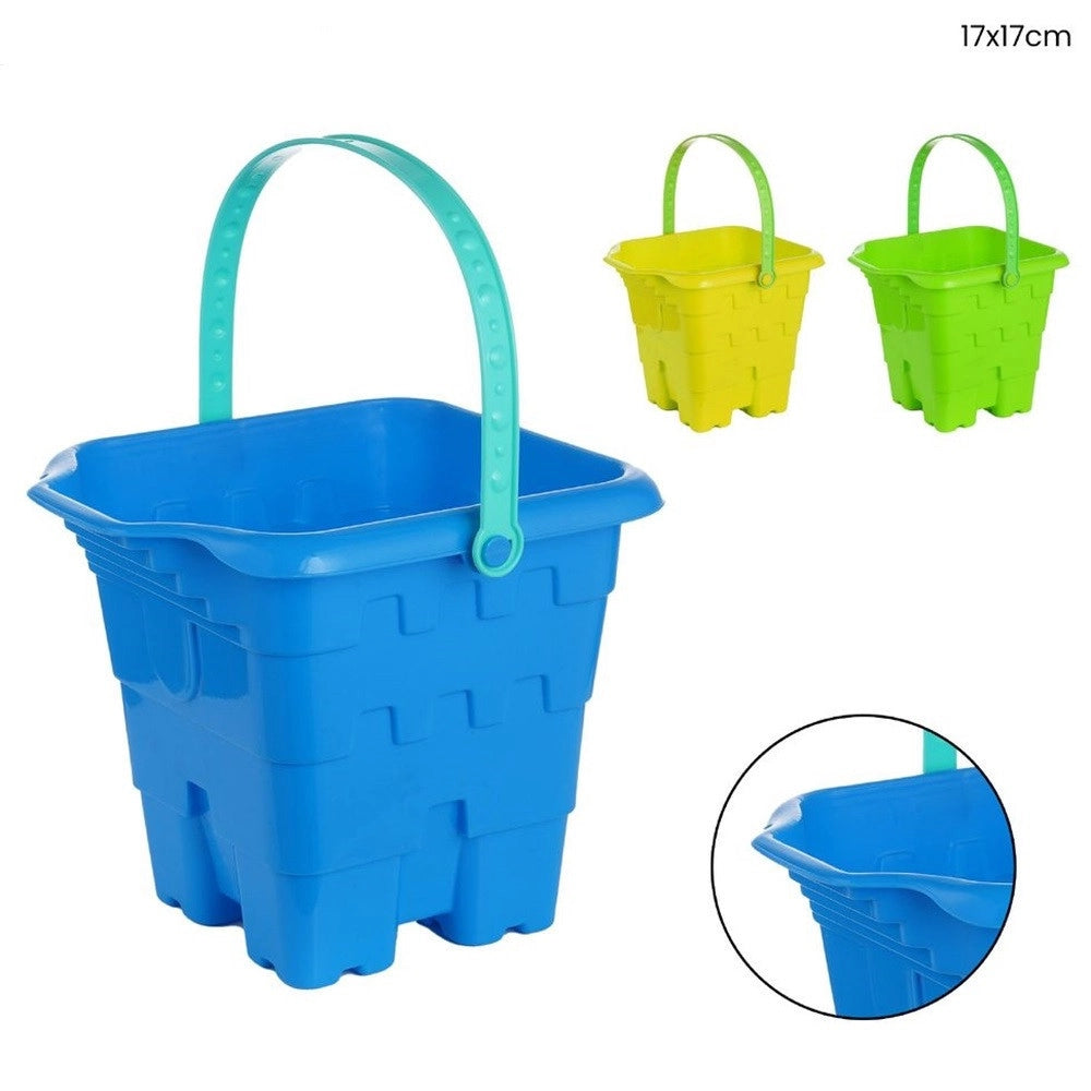 Trade Shop - Secchiello Da Spiaggia Con Motivo A Castello In Plastica Colorata Mare 17x17cm 618580 -