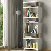Libreria Doralice, Scaffale da ufficio, Mobile portalibri, Biblioteca, 60x20h165 cm, Bianco e Noce
