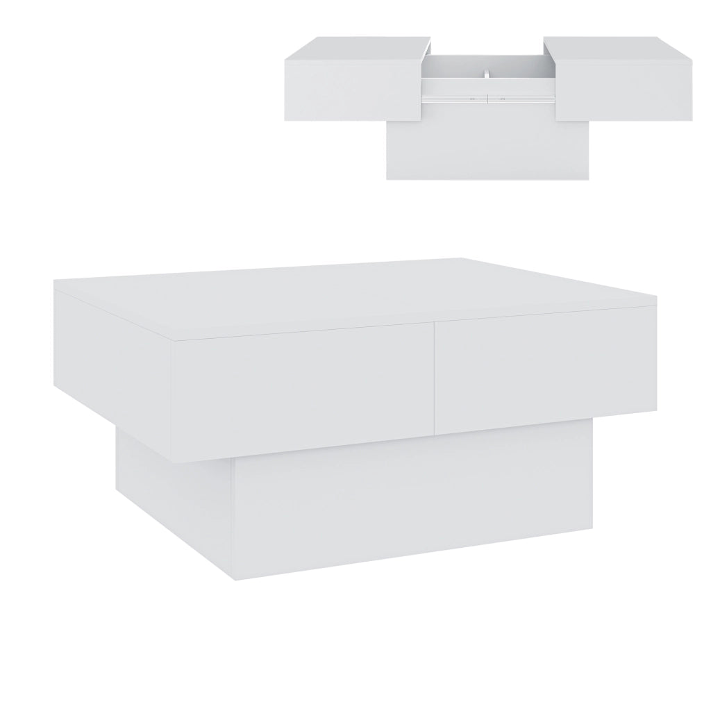 Tavolino Centrale Lens da Salotto con Piano Scorrevole 80 x 60 x 36 cm - Bianco [en.casa]