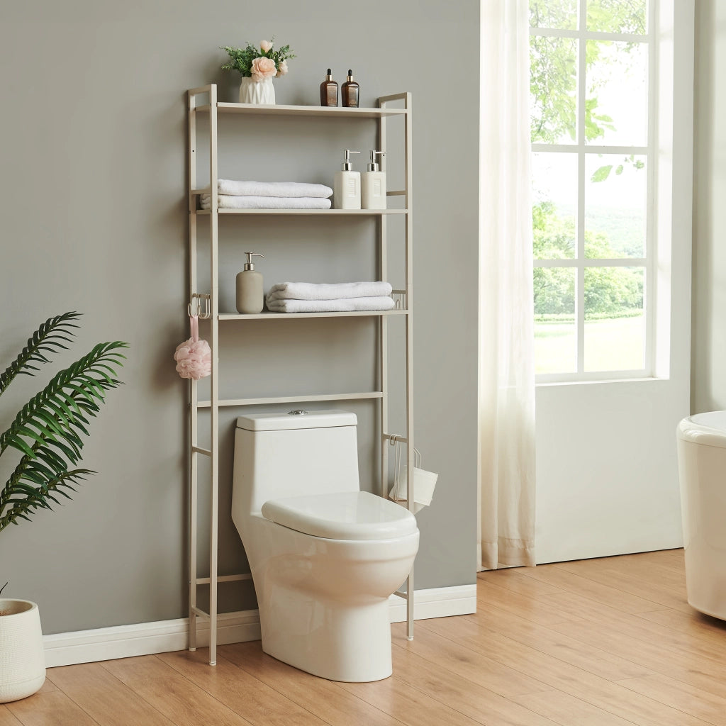 Scaffale Sopra WC Ljukhobro a 3 Ripiani Mensola da Bagno 164 x 64 x 20 cm - Grigio [en.casa]