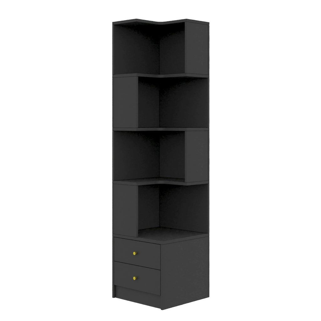 Libreria angolare a L 45x43.5x180 cm con LED controllato tramite app in MDF nera