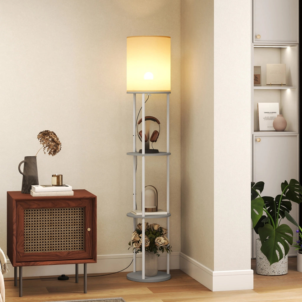 Lampada da Terra con Scaffale e Controllo Remoto 3 Colori ¨C zephmum ¨C Grigio 80x24x180