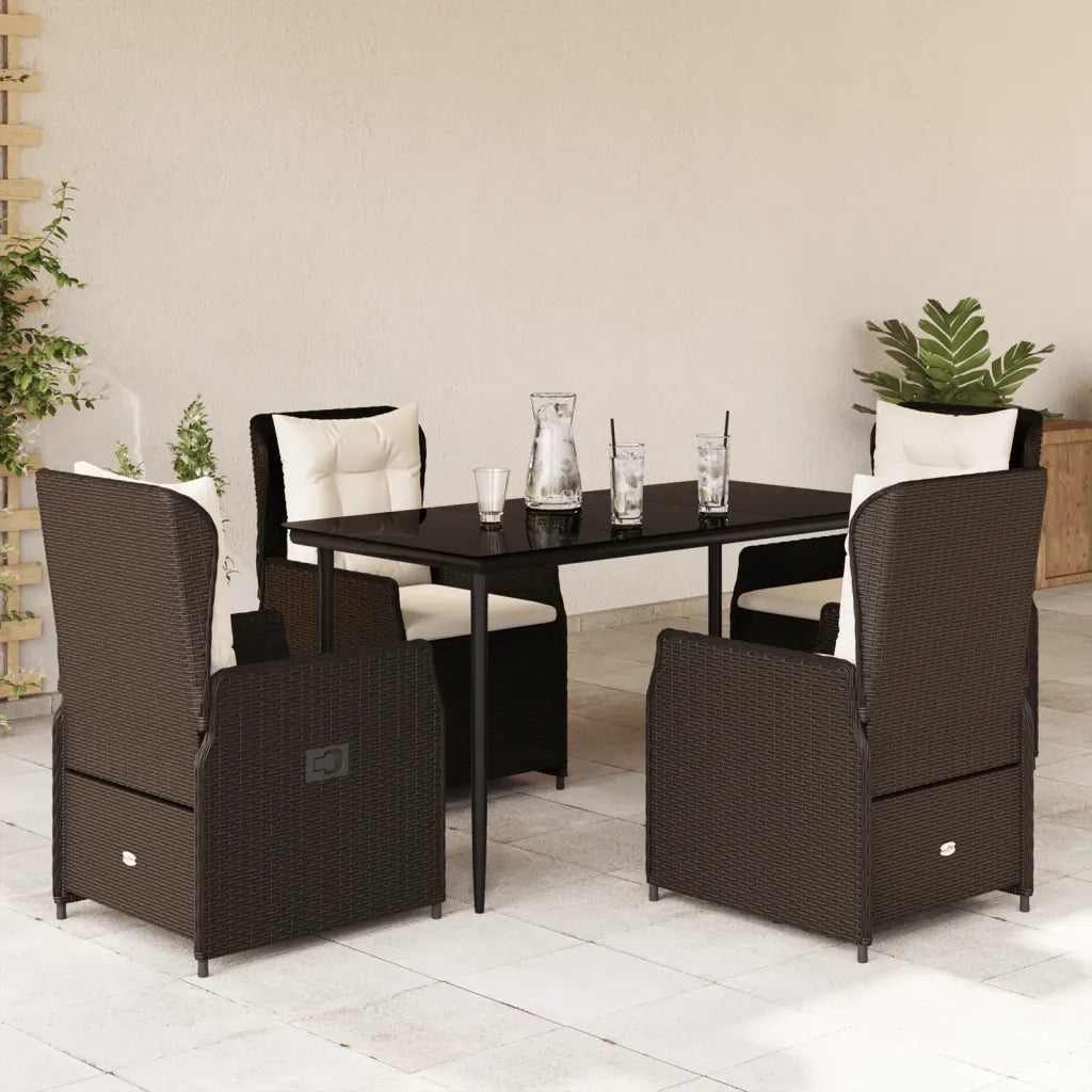 Set da Pranzo da Giardino 5pz con Cuscini in Polyrattan Marrone 3262842