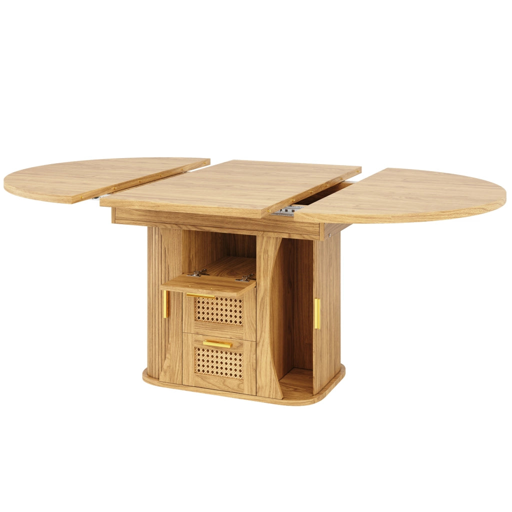 Tavolo da pranzo allungabile 118x118x77.1 cm con cassetti effetto rattan in MDF naturale