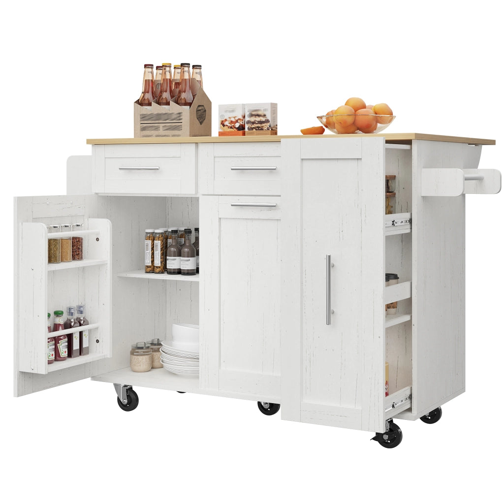 Carrello da Cucina con Piano Pieghevole; Vani Estensibili e Ruote con Freno; 110 x 46 x 90.5 cm; Bianco