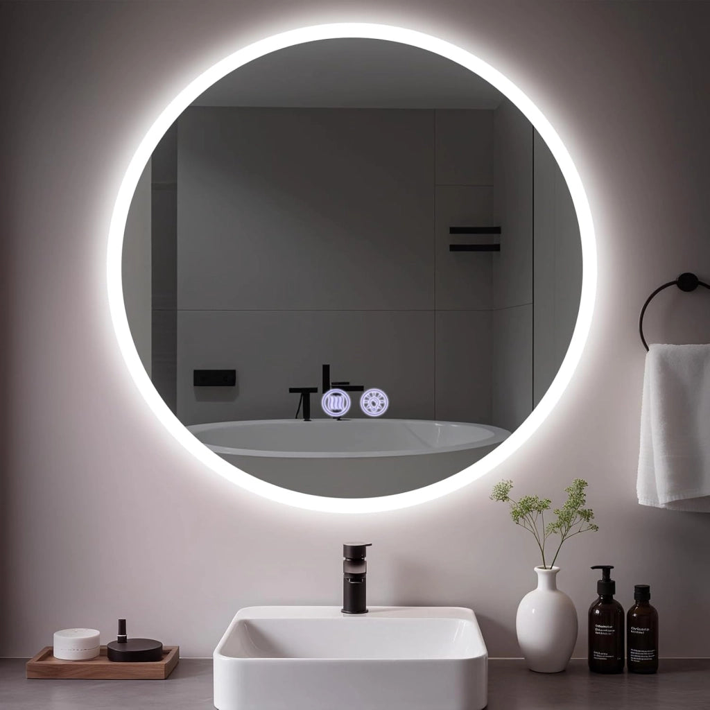 ZMH Specchio da Bagno Rotondo Illuminato con Regolazione d'Intensità e Touch