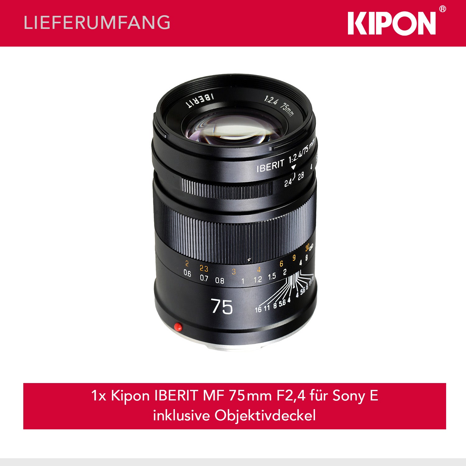 Kipon Obiettivo full frame Iberit 75 mm F2,4 – compatibile con Sony E – Obiettivo fotografico con cinque lunghezze focali, 24-90 mm, sensori APS-C, corpo robusto