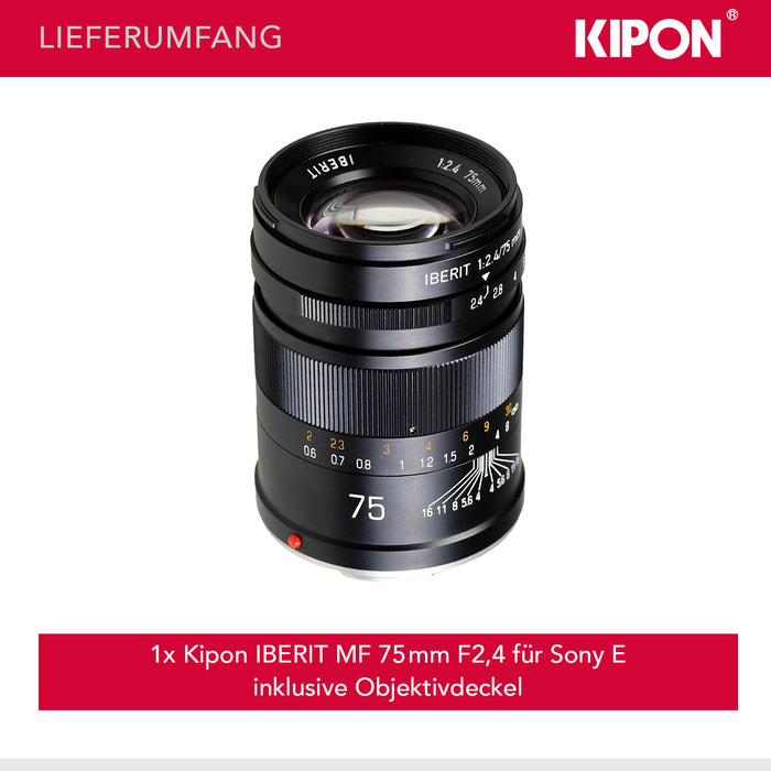 Kipon Obiettivo full frame Iberit 75 mm F2,4 – compatibile con Sony E – Obiettivo fotografico con cinque lunghezze focali, 24-90 mm, sensori APS-C, corpo robusto