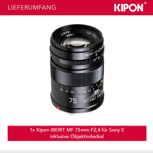 Kipon Obiettivo full frame Iberit 75 mm F2,4 – compatibile con Sony E – Obiettivo fotografico con cinque lunghezze focali, 24-90 mm, sensori APS-C, corpo robusto
