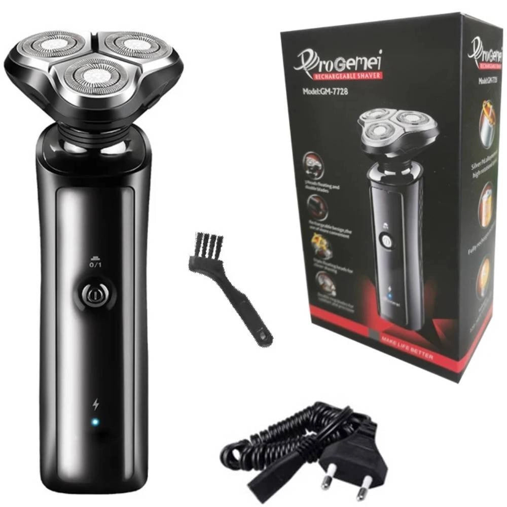 Trade Shop - Rasoio Elettrico Gm7728 A Batteria 3 Testine Professionale Barba Capelli Cordless -