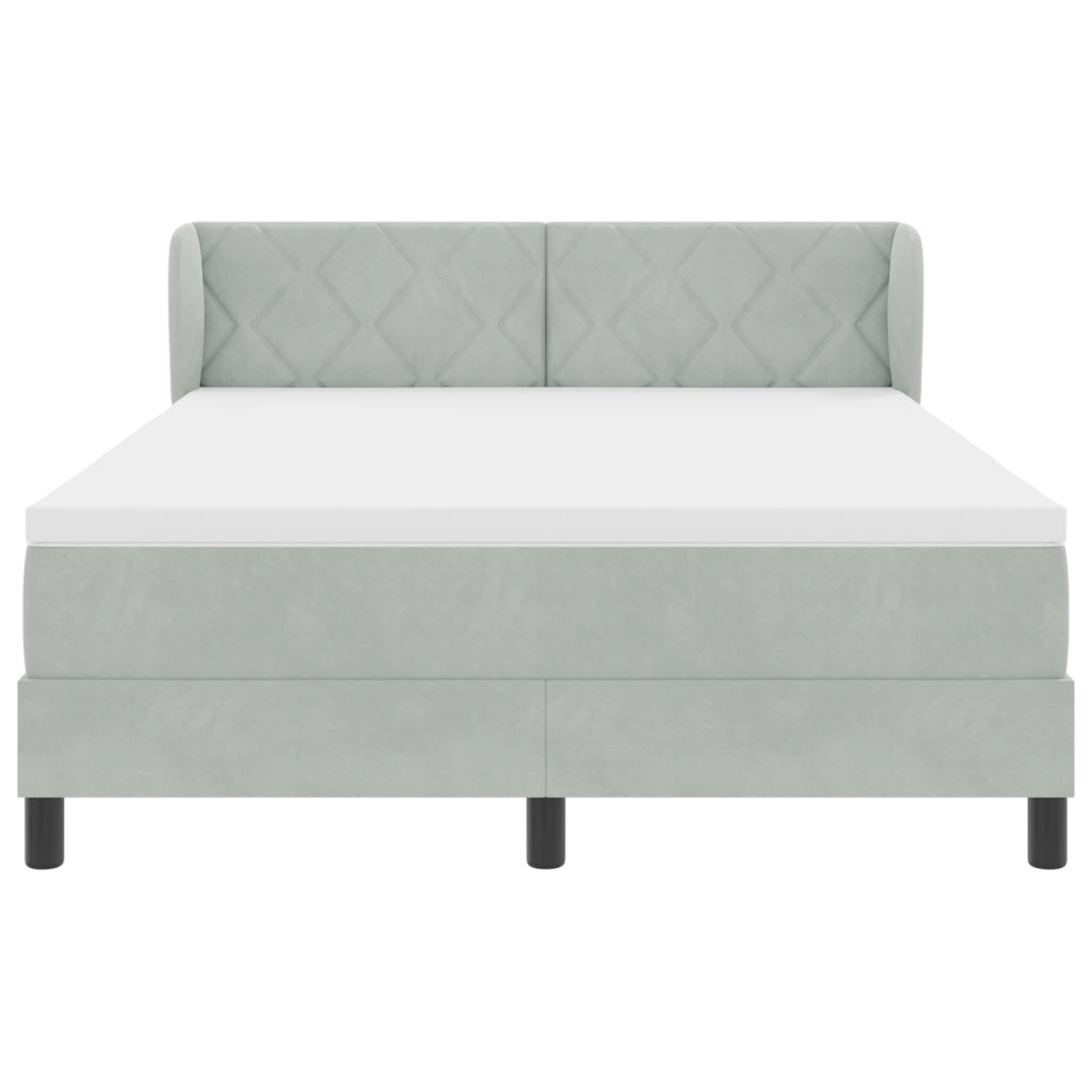Letto Box Spring con Materasso in Grigio Chiaro, 140x190 cm, Velluto