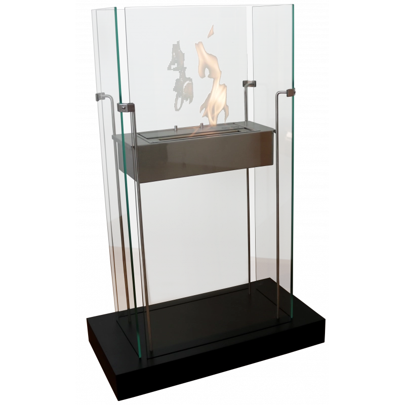 Biocamino pavimento Atlanta Nero 2 kW – struttura acciaio + base in legno, 4 vetri – Tecno Air System