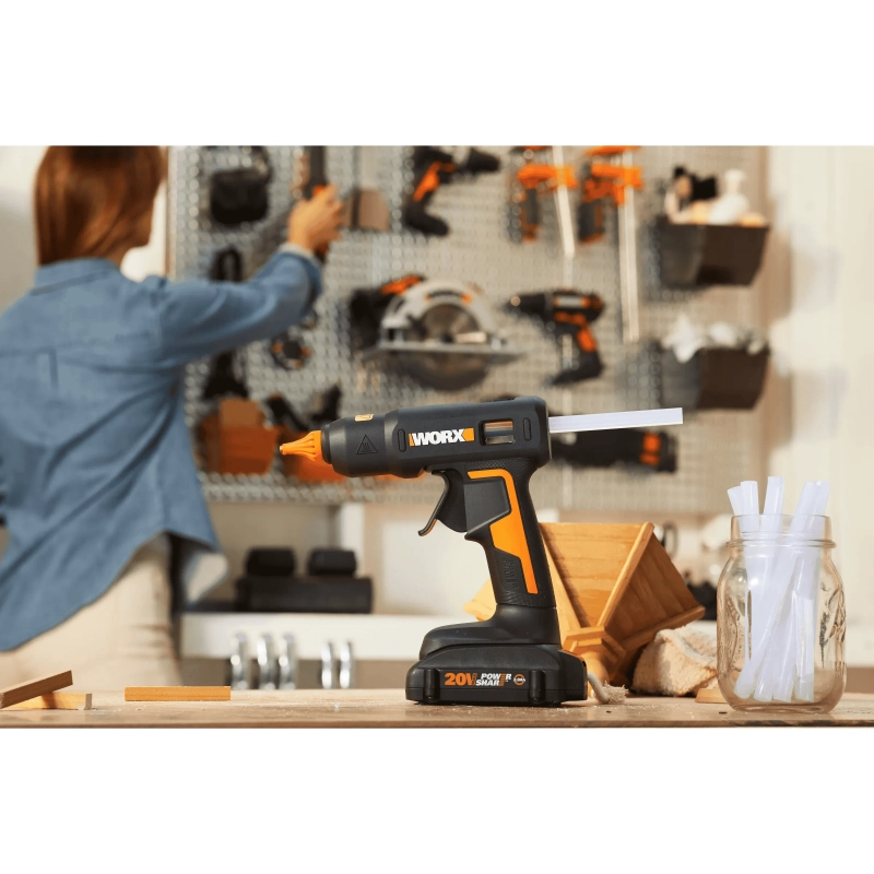 Pistola per colla a caldo WX045.9 20 Volt per stick 11 millimetri corpo macchina per incollaggi rapidi - Worx