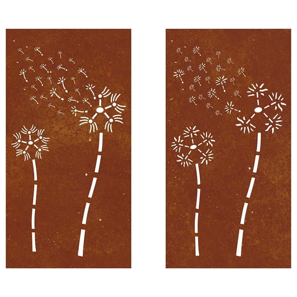 Decorazioni Muro da Giardino 2pz 105x55 cm Fiore Acciaio Corten 824489