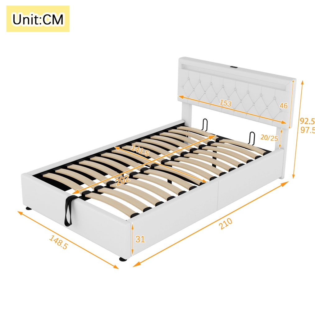 Letto imbottito 140 x 200 cm con illuminazione LED e porte USB