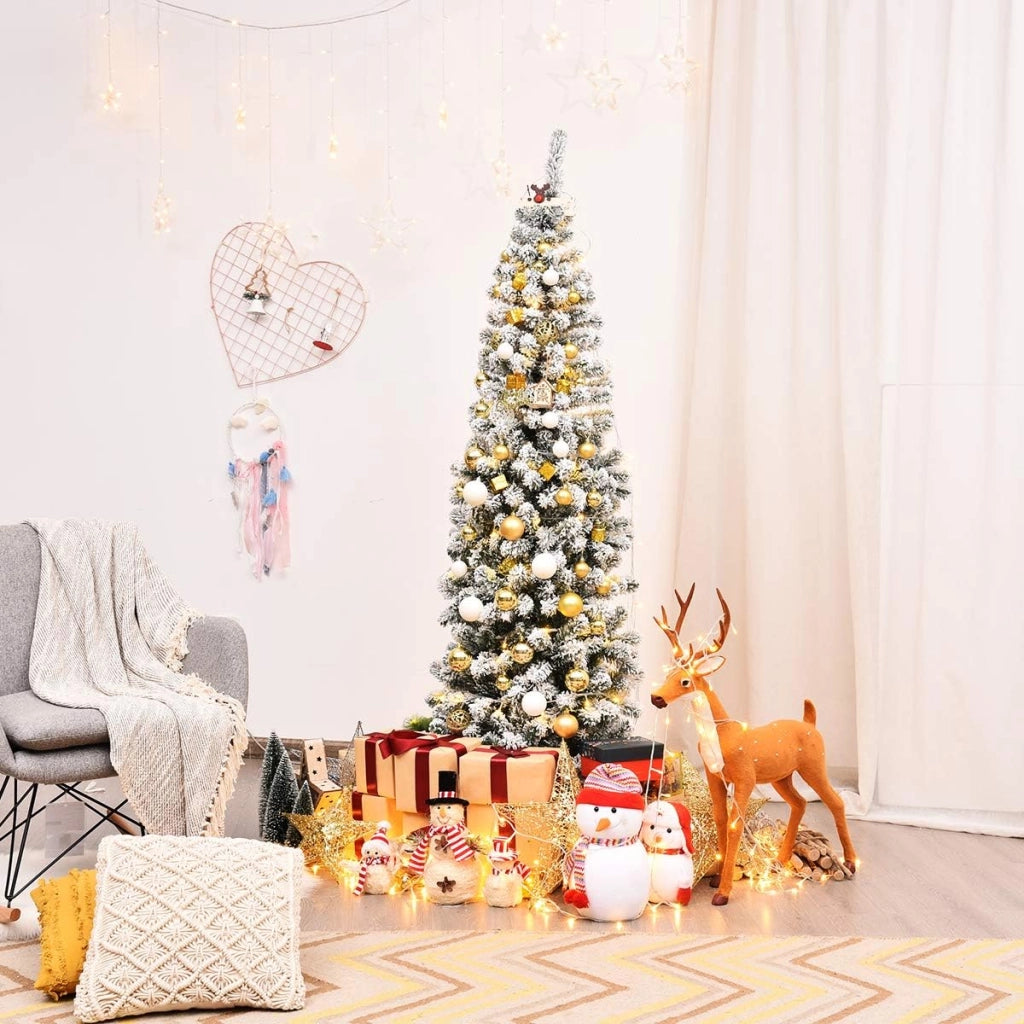 Albero di Natale Innevato 180 cm, Albero di Natale Artificiale Slim con 500 Rami Realistici e Folti e Base Pieghevole di Metallo (180 cm)
