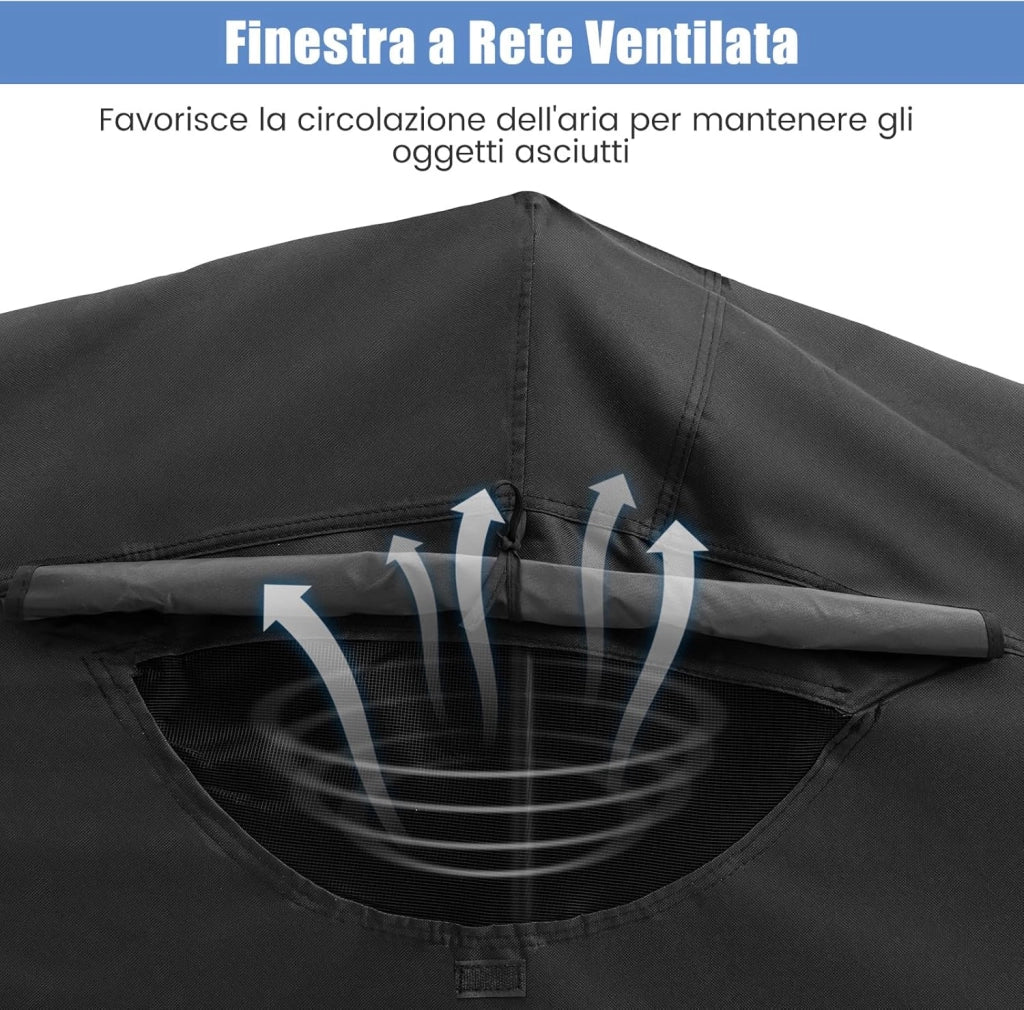 Telo Moto per Esterno, Garage per Moto con Copertura in Tessuto Oxford, Finestre a Rullo in Rete, Portatile e Impermeabile, 342 x 137 x 193 cm