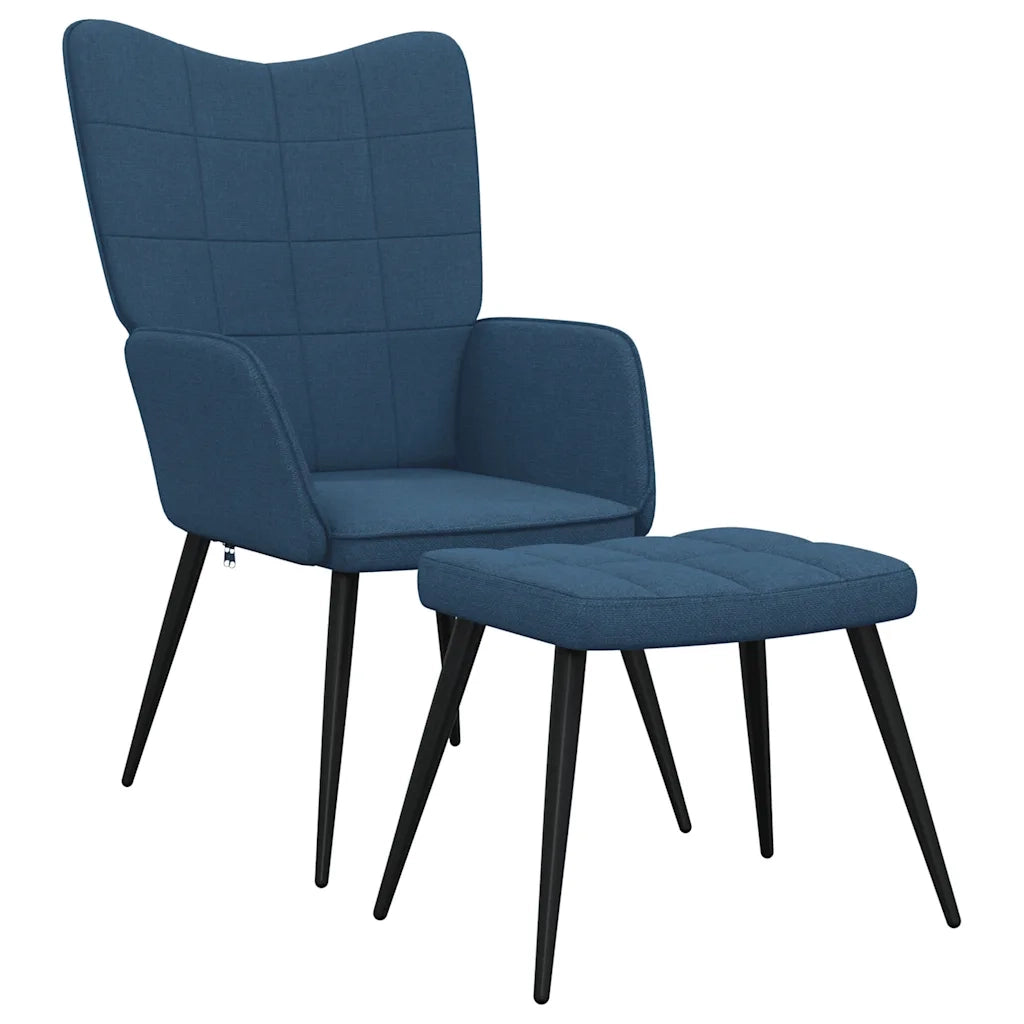 Poltrona | Sedia Relax con Sgabello Blu in Tessuto