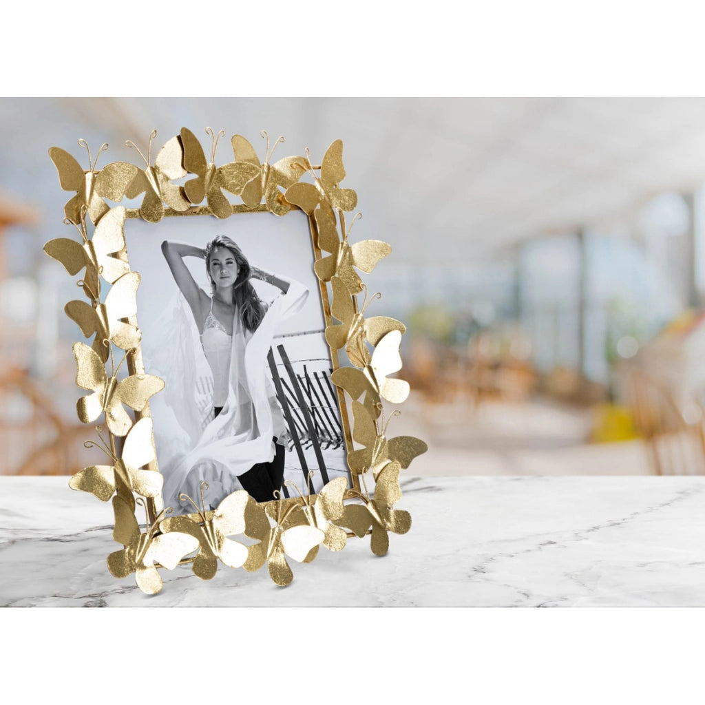 Portafoto Farfalla 23, Oro, Metallo, 35x15x38 cm