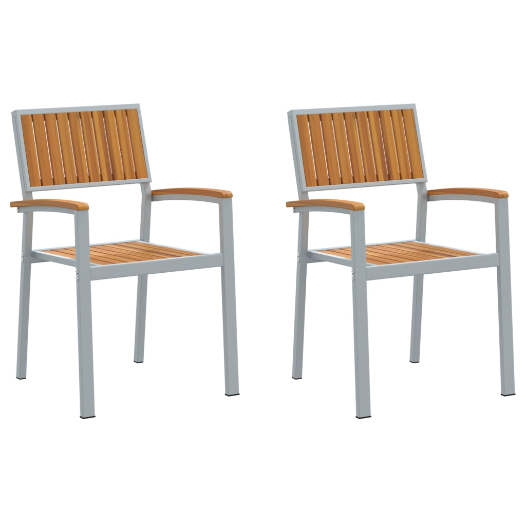Sedie da Giardino 2 pz Impilabili Grigio Legno Massello Acacia e Metallo