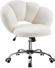 Sedia da Ufficio Scrivania Bianca Cameretta Imbottita Senza Braccioli Ergonomica con Ruote Girevole, Schienale Design a Nuvola in Tessuto Bouclé, Altezza Regolabile