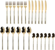 Set da tavola in acciaio inossidabile 24 pezzi - Set da tavola per 12 persone - Resistente alla lavastoviglie - Servizio da tavola per uso domestico - Finitura dorata lussuosa - Adatto per alberghi - Set di posate