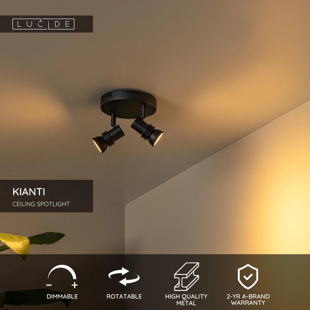 Faretto da soffitto KIANTI 2xGU10 nero Lucide