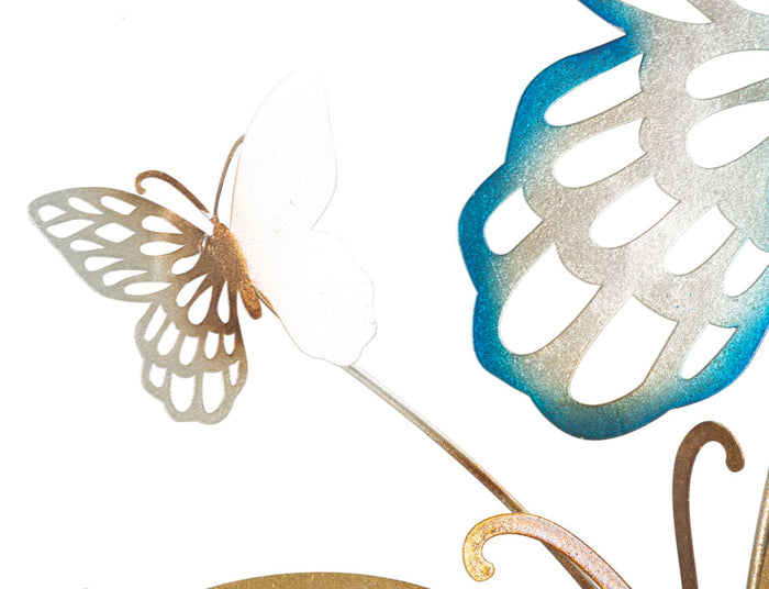 Pannello da Muro Farfalle Oro e Celeste C 59,5x4x111,5 cm in Ferro