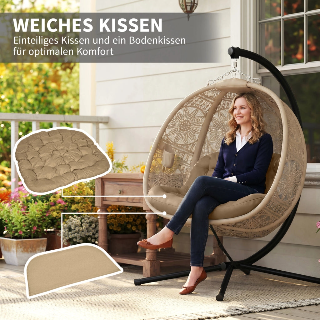 Poltrona sospesa in rattan ¨C zephmum ¨C beige e nero 116x125x176