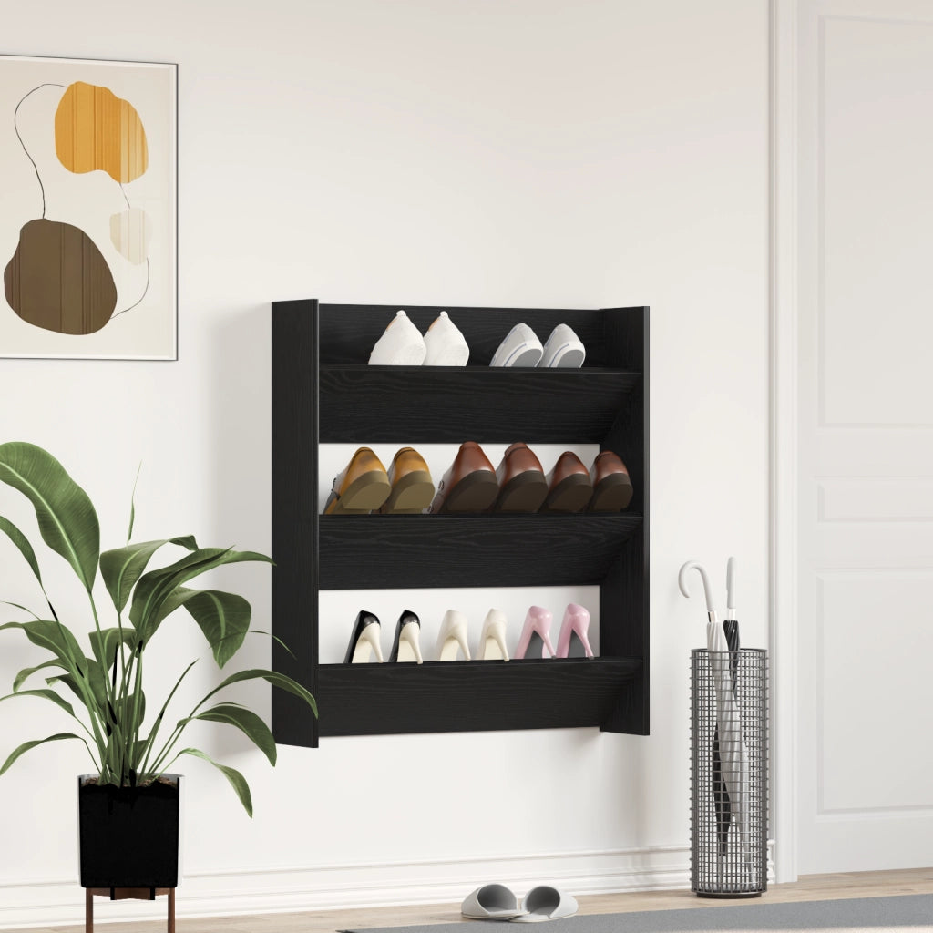 Armadio per scarpe  Nero Rovere 80x18x90 cm in legno ingegnerizzato
