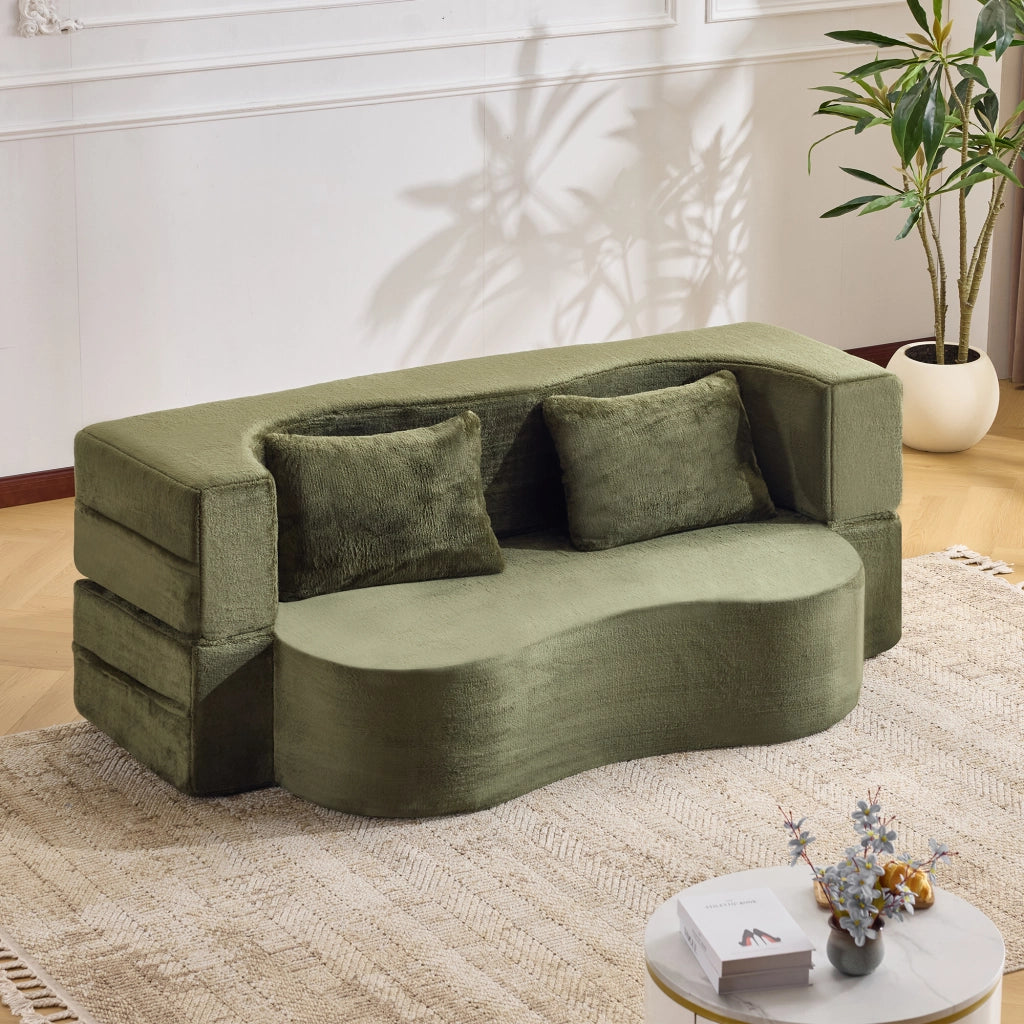 Divano letto pieghevole 2 in 1 - con 2 cuscini e funzione materasso - in schiuma - verde