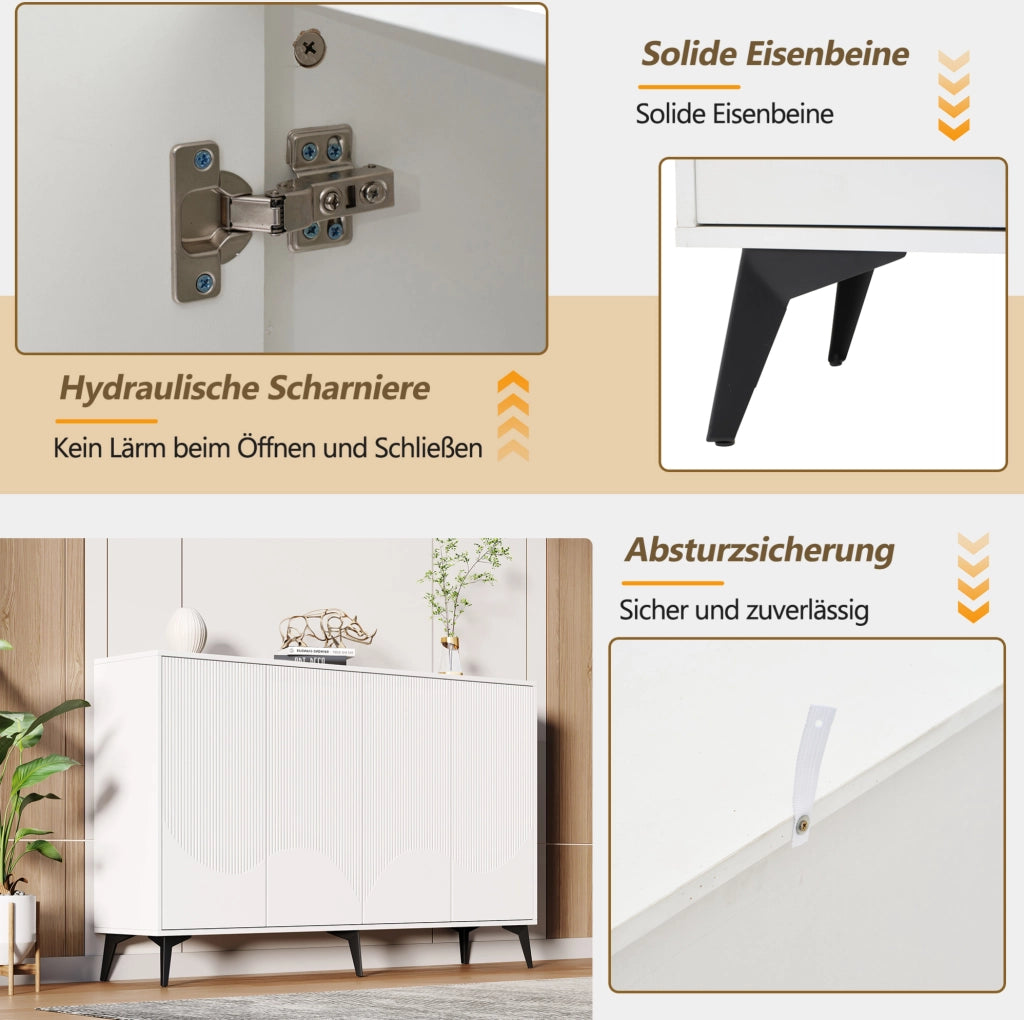Credenza bianca 160 cm con ante incise e gambe in metallo