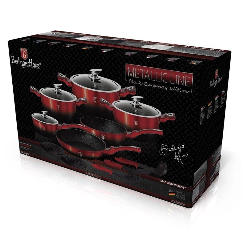 Berlinger haus BH-1632 Set di pentole bordeaux nero metallizzato da 15 pezzi