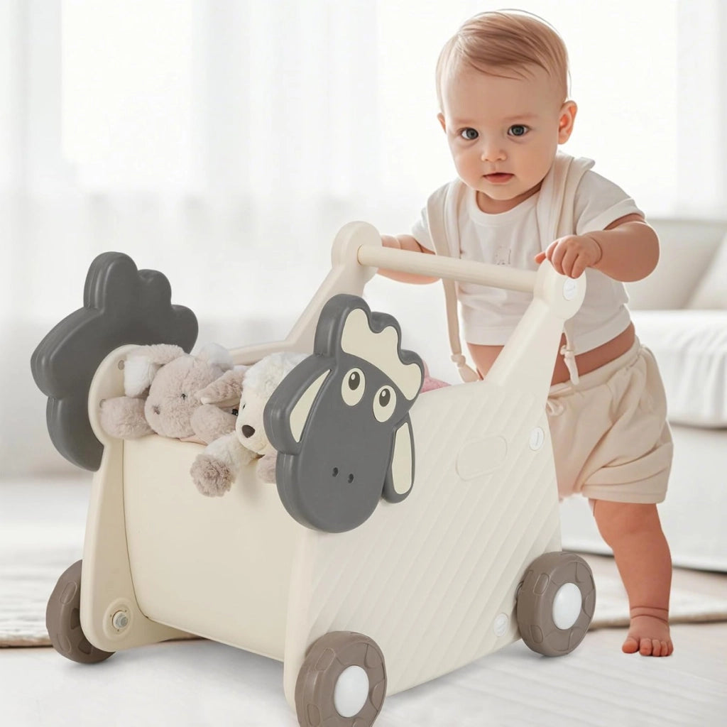 Carrello per bambini a forma di pecora con capacit¨¤ 18l, Camminatore a 4 ruote per sviluppo abilit¨¤ motorie