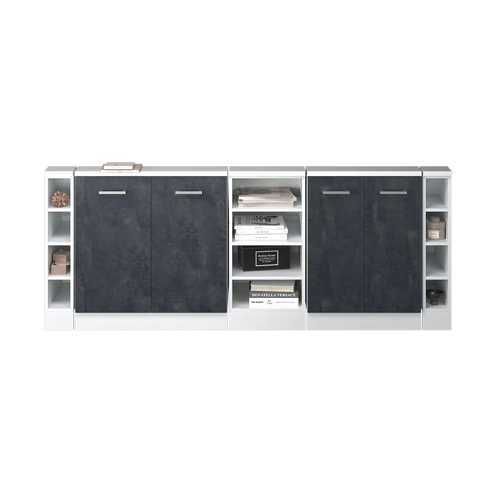 Mobile cucina sottotetto R-Line Calce nera/Bianco 210 cm Set di 5 Vicco