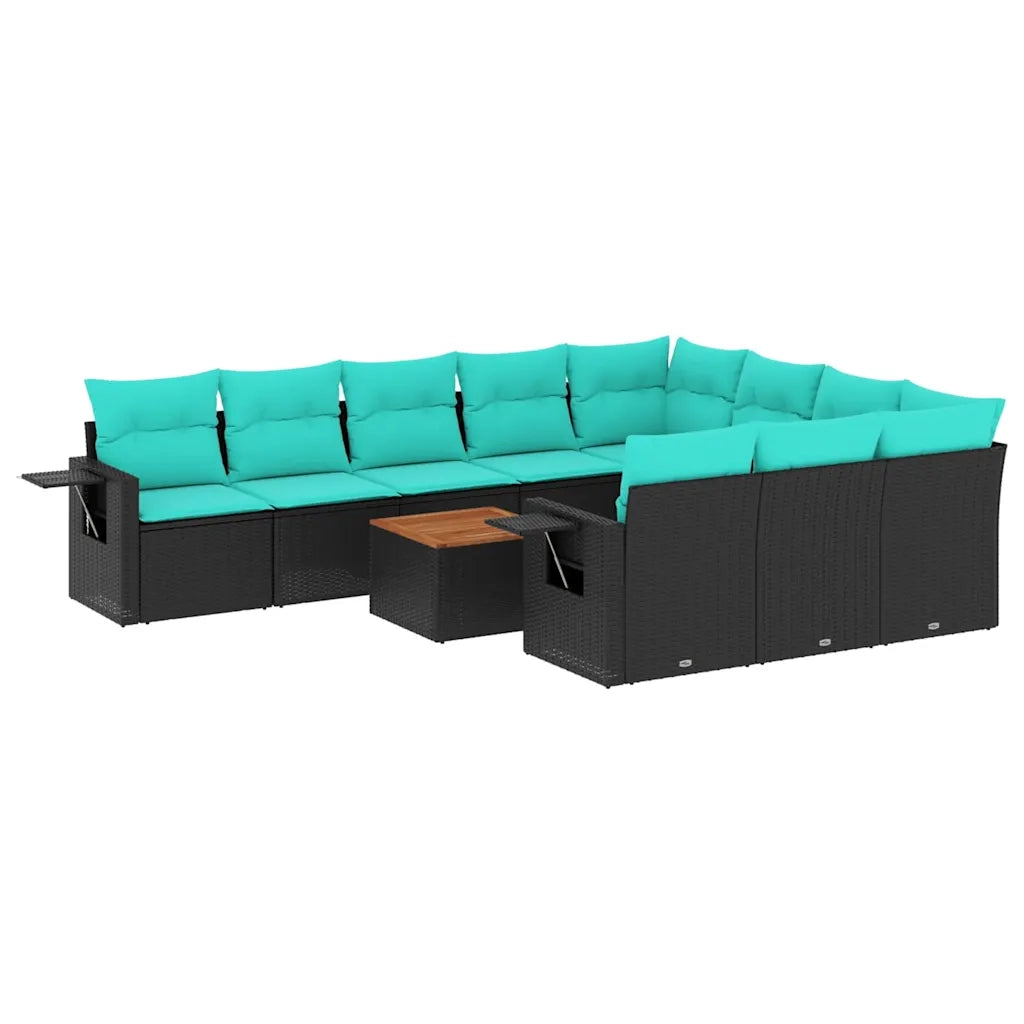 Set Divani da Giardino 11 pz con Cuscini Nero in Polyrattan 3224741